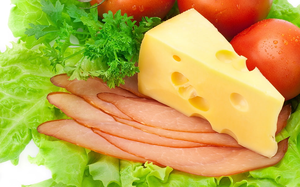 cheese, tomatoes, and ham photo HD wallpaper