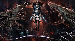 blue jacket female illustration, fantasy art, artwork, American McGee's Alice HD wallpaper