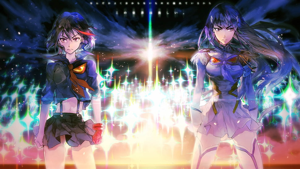 two blue haired female characters HD wallpaper