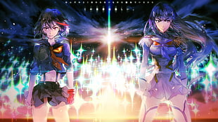 two blue haired female characters HD wallpaper