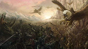 video game digital wallpaper, fantasy art, creature, battle, warrior