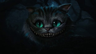 gray cat illustration, movies, Alice in Wonderland, cat, Cheshire Cat HD wallpaper
