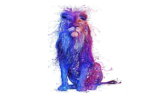 blue and pink lion painting, lion, fantasy art, Charis Tsevis, artwork
