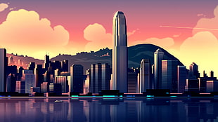 gray concrete buildings digital wallpaper, 16-bit, horizon, Hong Kong HD wallpaper
