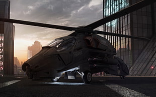 grey helicopter, digital art, helicopters, futuristic, vehicle HD wallpaper