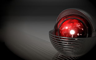 red and grey ball ornament, render, digital art, abstract, sphere