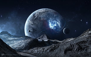 moon illustration, space art, planet HD wallpaper