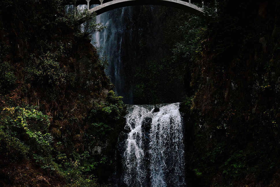 waterfall, Waterfall, Trees, Dark HD wallpaper
