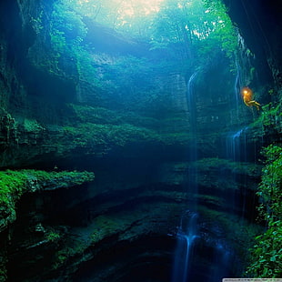 waterfalls wallpaper, cave, water, exploring