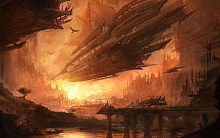brown movie wallpaper, airships, science fiction, fantasy art, futuristic