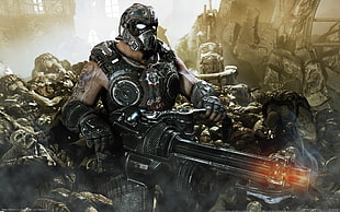 man wearing black mask character digital wallpaper, Gears of War 3, video games