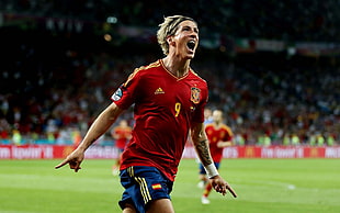 men's red and orange adidas 9 soccer jersey shirt, sports, Fernando Torres, soccer, Spain