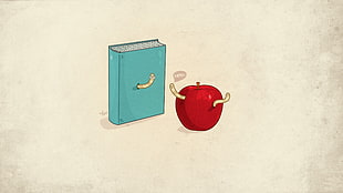 book and apple illustration HD wallpaper