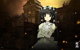 black hair girl anime character sketch HD wallpaper