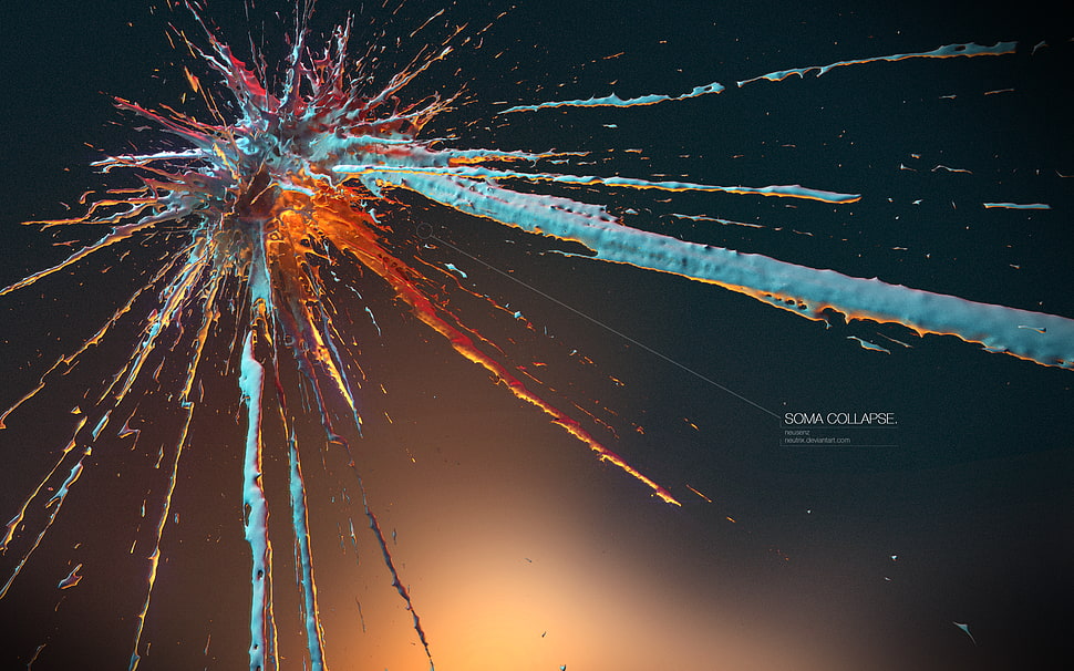 blue, orange, and red ink wallpaper, abstract, splashes HD wallpaper