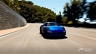 blue and black convertible coupe, Forza Horizon 2, Porsche 911 Turbo, blue cars