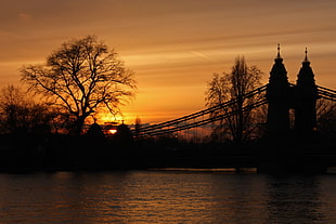 silhouette photo of suspension bridge, hammersmith bridge, london