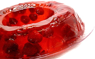 photography of Strawberry Jelly served on clear glass plate