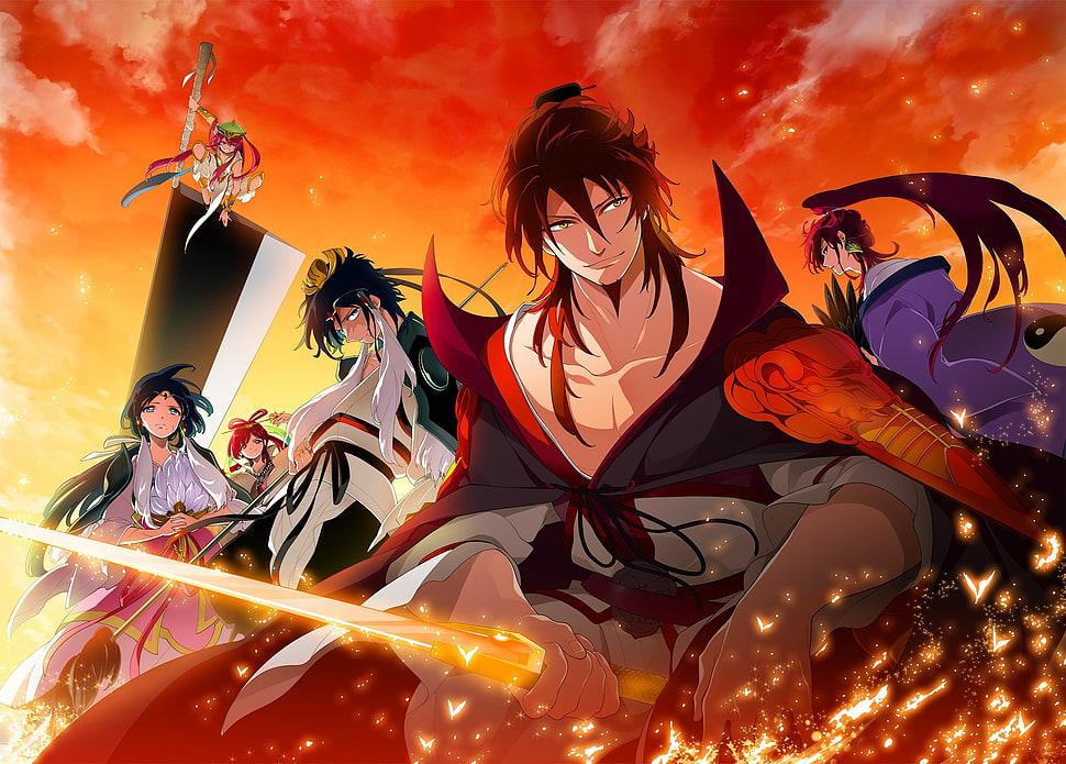 group of anime character poster, Magi: The Labyrinth of Magic, Hakyruu Ren, Kouha Ren, Kouen Ren HD wallpaper