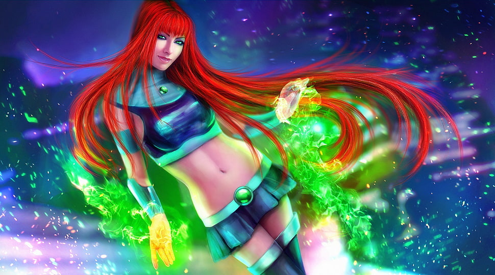 Teen Titans Starfire digital wallpaper, artwork, Starfire, anime, long hair HD wallpaper