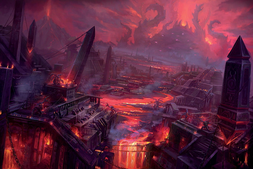 burned buildings digital wallpaper, World of Warcraft, fantasy art, video games HD wallpaper