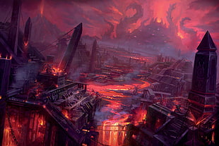 burned buildings digital wallpaper, World of Warcraft, fantasy art, video games