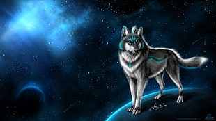 gray wolf painting, wolf, animals, fantasy art, artwork