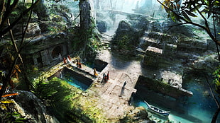 top view of ancient temple, jungle, artwork, digital art, fantasy art