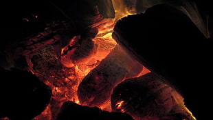 litted bonfire, fire, dark