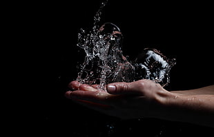 human hands, water, splashes, hands