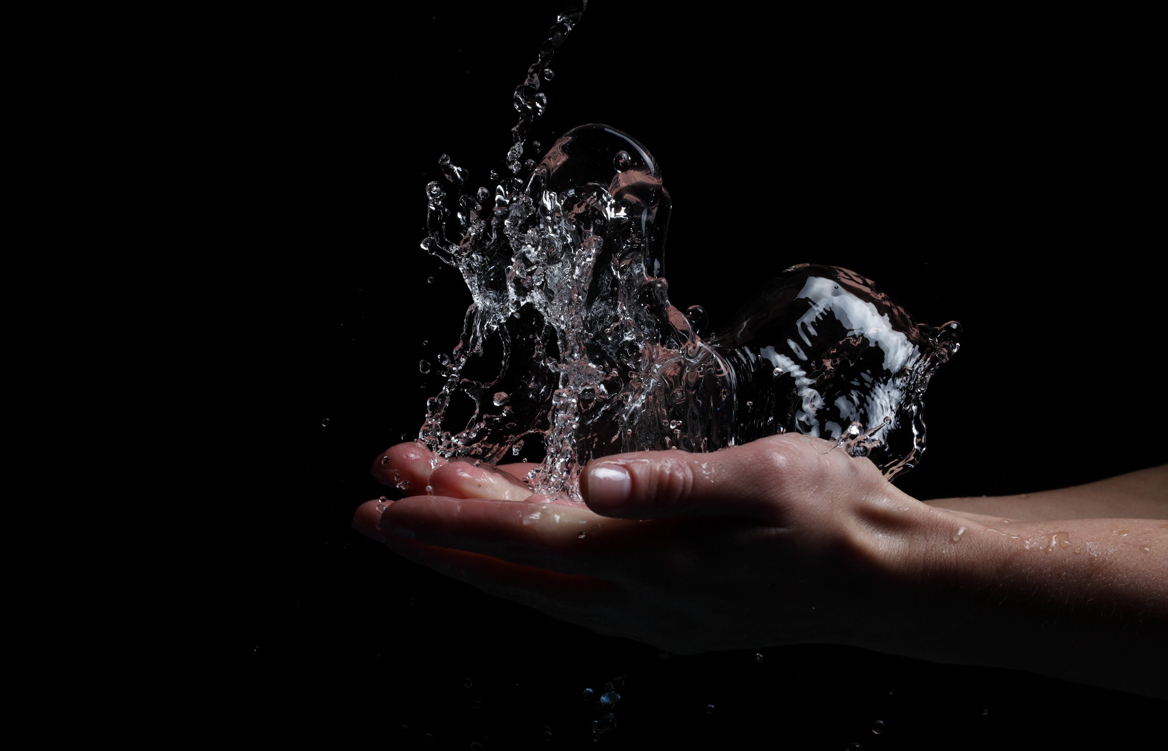 human hands, water, splashes, hands