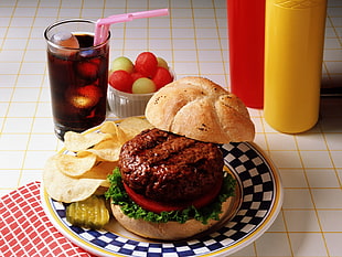 Burger with patty on plate