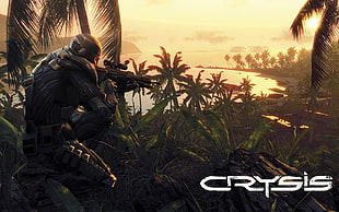 Crysis promotional artwork, Crysis, armor, weapon, sniper rifle HD wallpaper