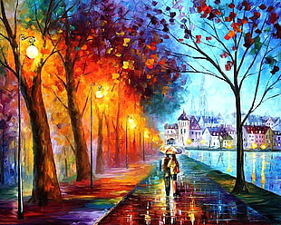 Couple in park painting HD wallpaper