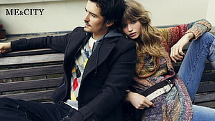 photography of Me & City Orlando Bloom sitting with woman in bench HD wallpaper