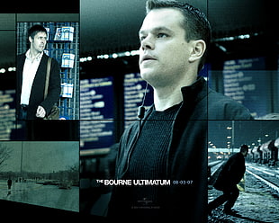 men's black top, The Bourne Ultimatum, Matt Damon, movies, collage