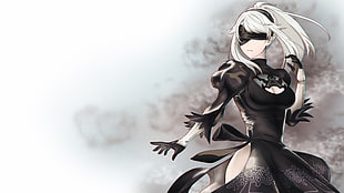 female anime character wearing black dress graphic wallpaper, 2B (Nier: Automata), video games, fan art, Nier: Automata