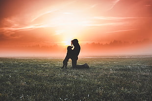 silhouette of human with dog