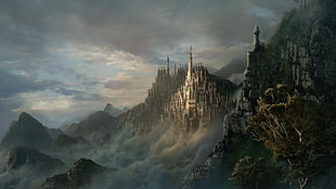 castle 3D art, digital art, castle, mountains