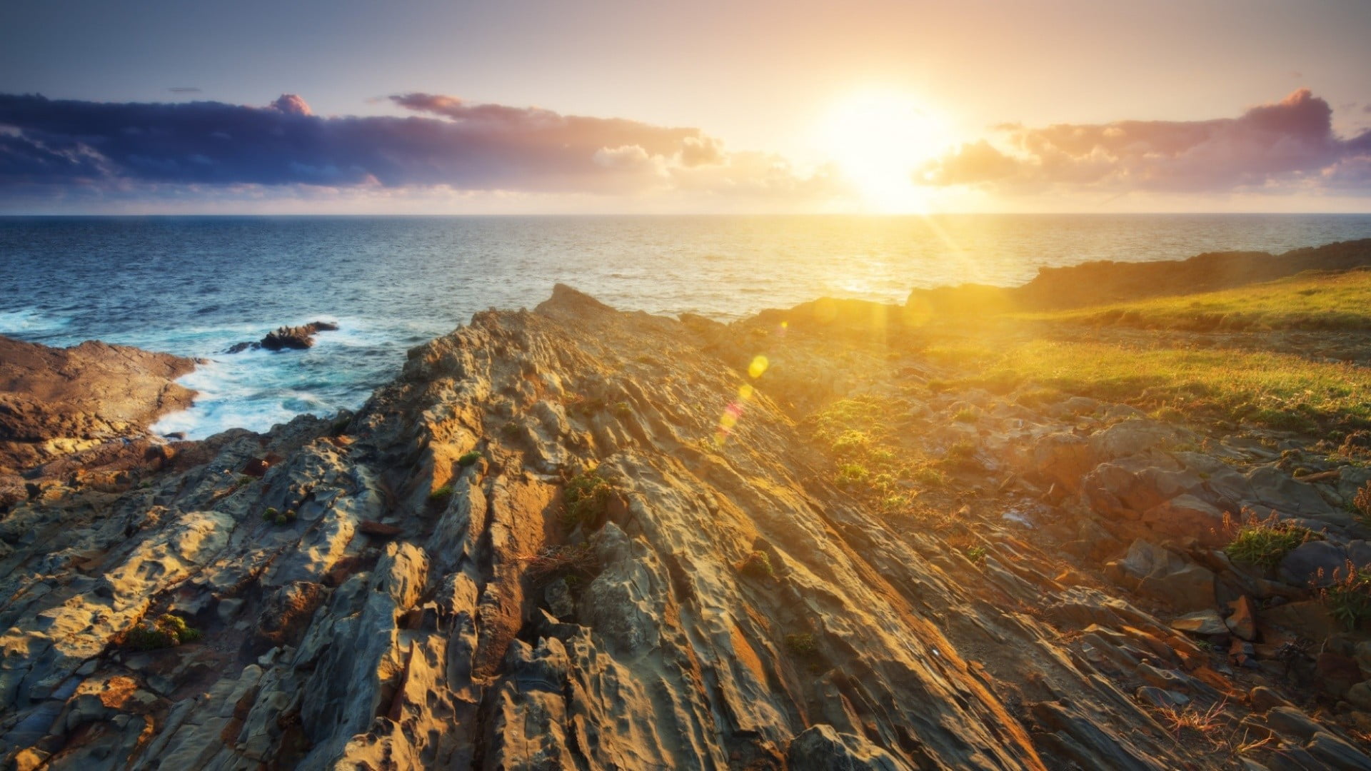 body of water near mountain, nature, landscape, sea, sunset