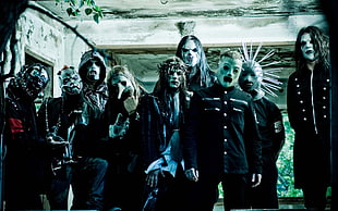 group of men wearing Halloween mask standing
