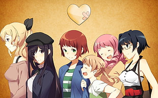 six female anime characters HD wallpaper