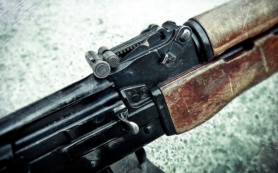 black bolt action rifle, gun, kalashnikov, AKM, weapon HD wallpaper