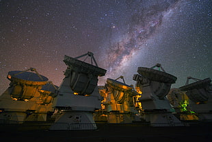 pile of white satellites, nature, stars, Milky Way, satellite