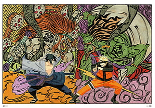 Naruto characters painting, Naruto Shippuuden, Uzumaki Naruto, Masashi Kishimoto, Naruto and sasuke