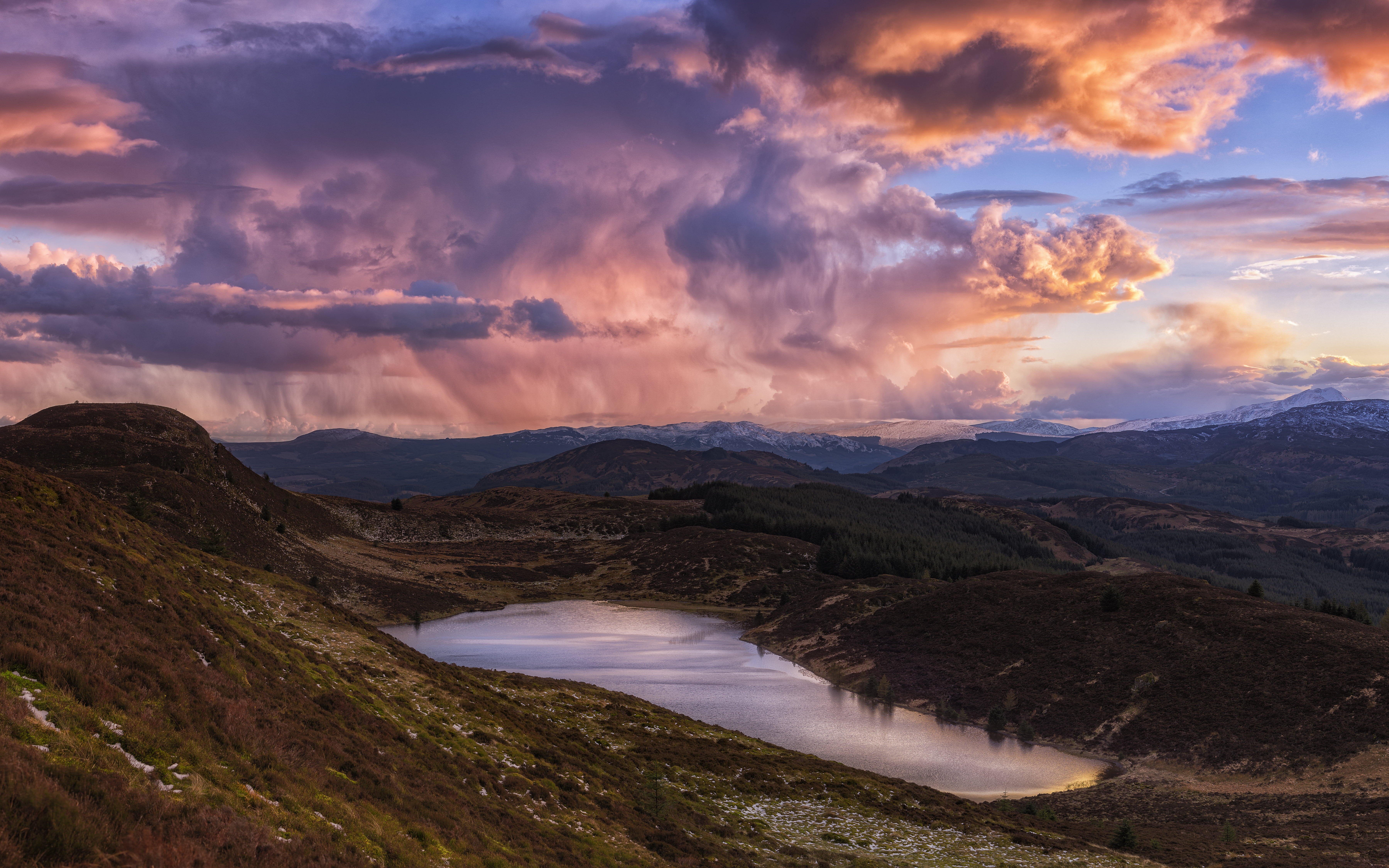 Photography Of Lake Surrounded By Mountain During Golden Hour Hd