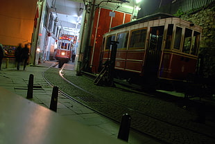 white and red train parking on railroad near wall, Istanbul, Turkey, tünel, railway