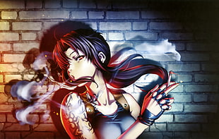 female anime character smoking cigarette illustration HD wallpaper