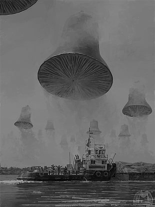 grayscale photo of ship, surreal, artwork, concept art, Alexey Andreev HD wallpaper
