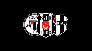 black and white Besiktas team logo, Besiktas J.K., soccer clubs, soccer, logo